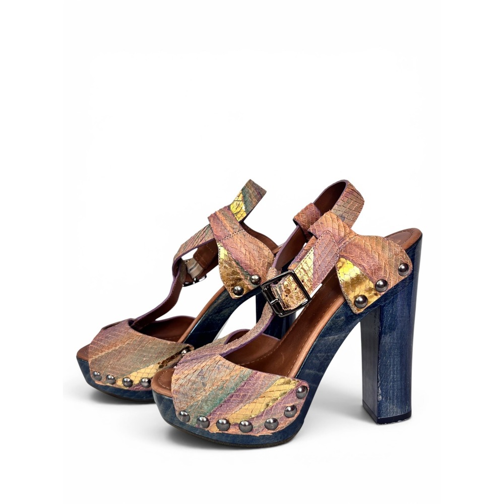 UGG Italian‎ Collection Fiorella Metallic Snake Leather Platform Heels 7